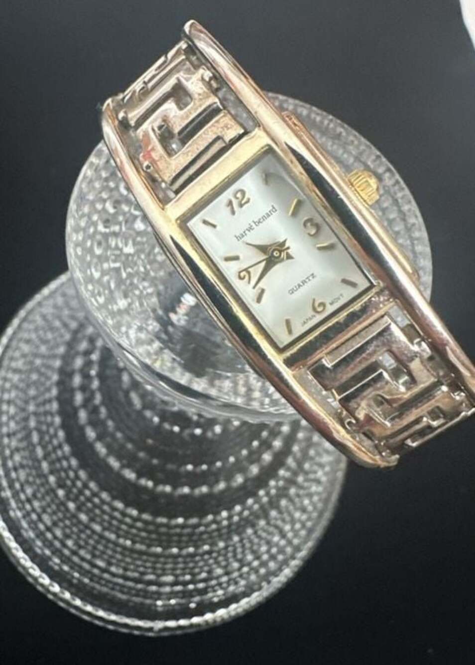 Harvé Benard HV418 Women's Greek Key Bangle Bracelet Watch